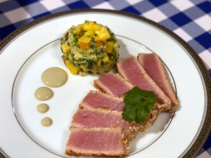 seared tuna with mango salsa anda wasabi sauce