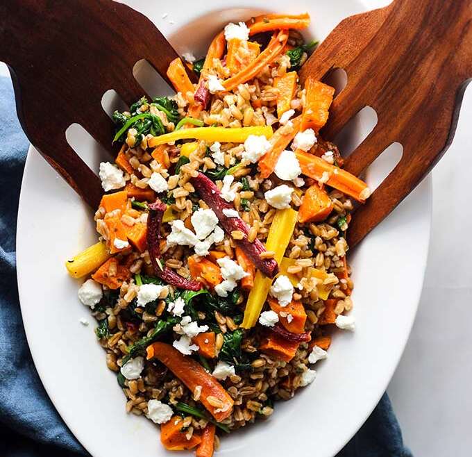 Farro Salad with Roasted Root Vegetables and Goat Cheese