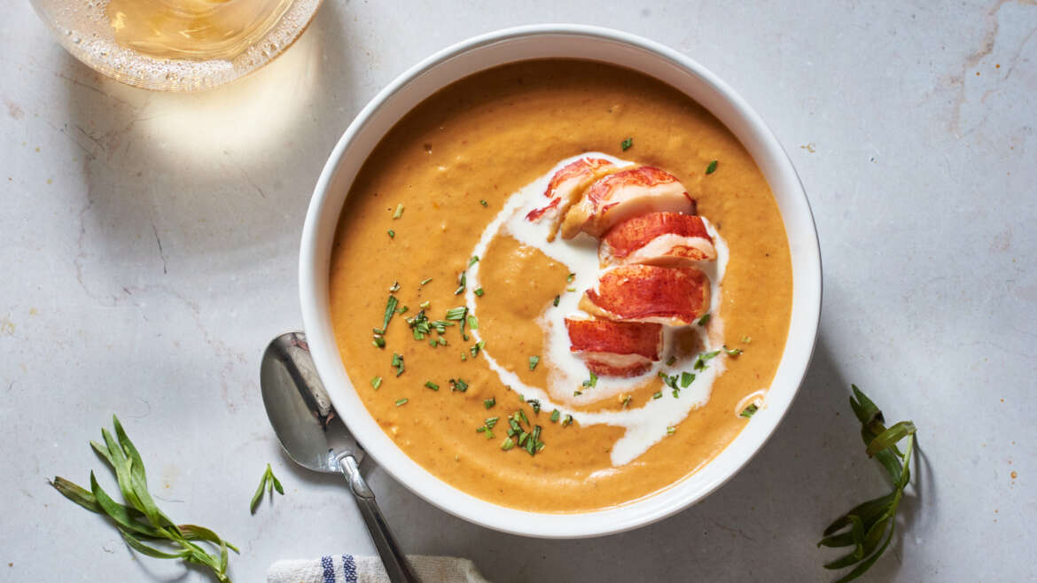 Lobster Bisque with Hay-Smoked Lobster Tails and Cognac Cream