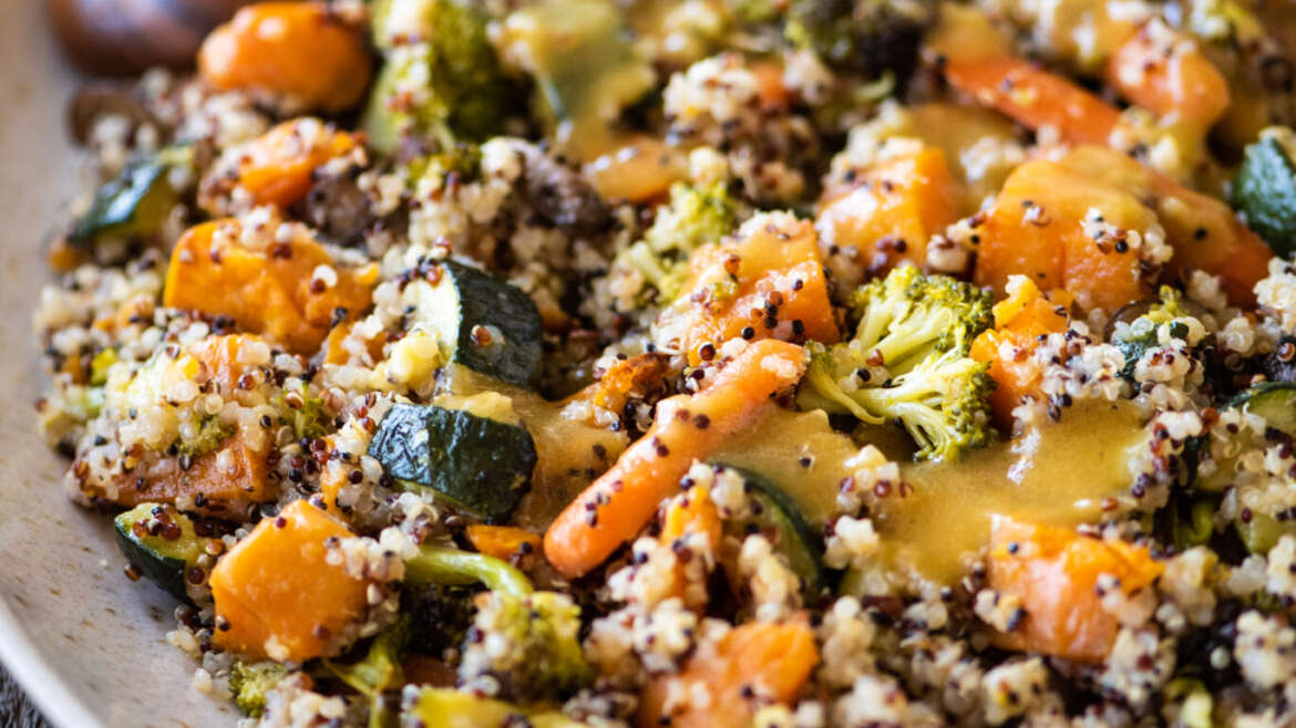 Mediterranean Quinoa Salad with Roasted Vegetables and Feta