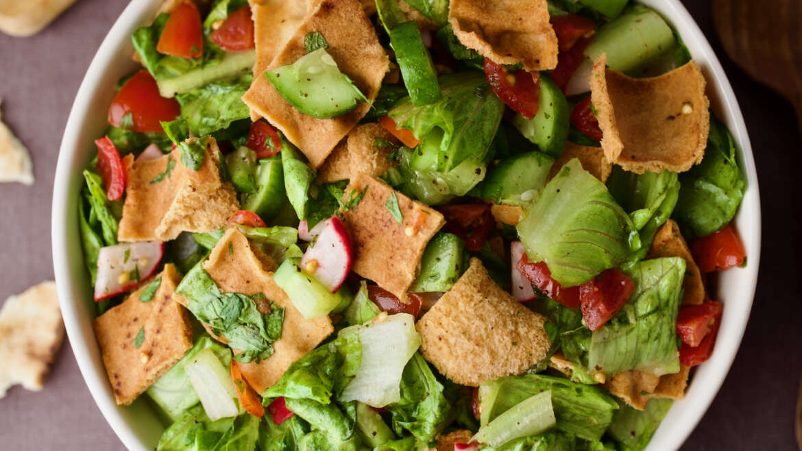 Traditional Fattoush Salad with Sumac and Pomegranate