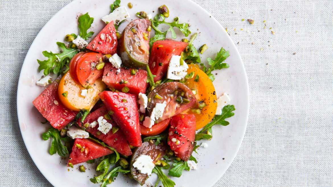 Heirloom Tomato and Watermelon Salad with Feta and Fresh Basil